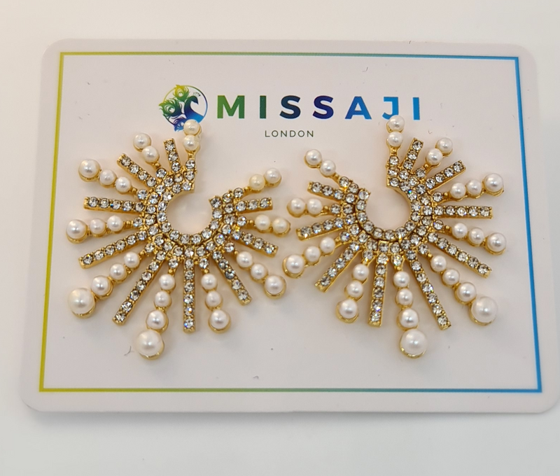 Missaji Silver & Gold Color Crystal Stud Earring