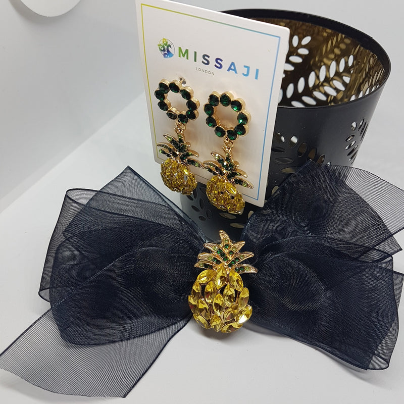 Missaji black tulle Fashion Earring With Brooch For Fashion