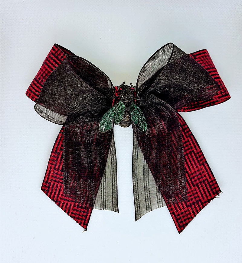 Missaji Red Tartan bee brooch