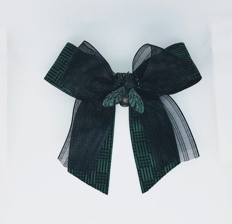 Missaji green tartan bee brooch