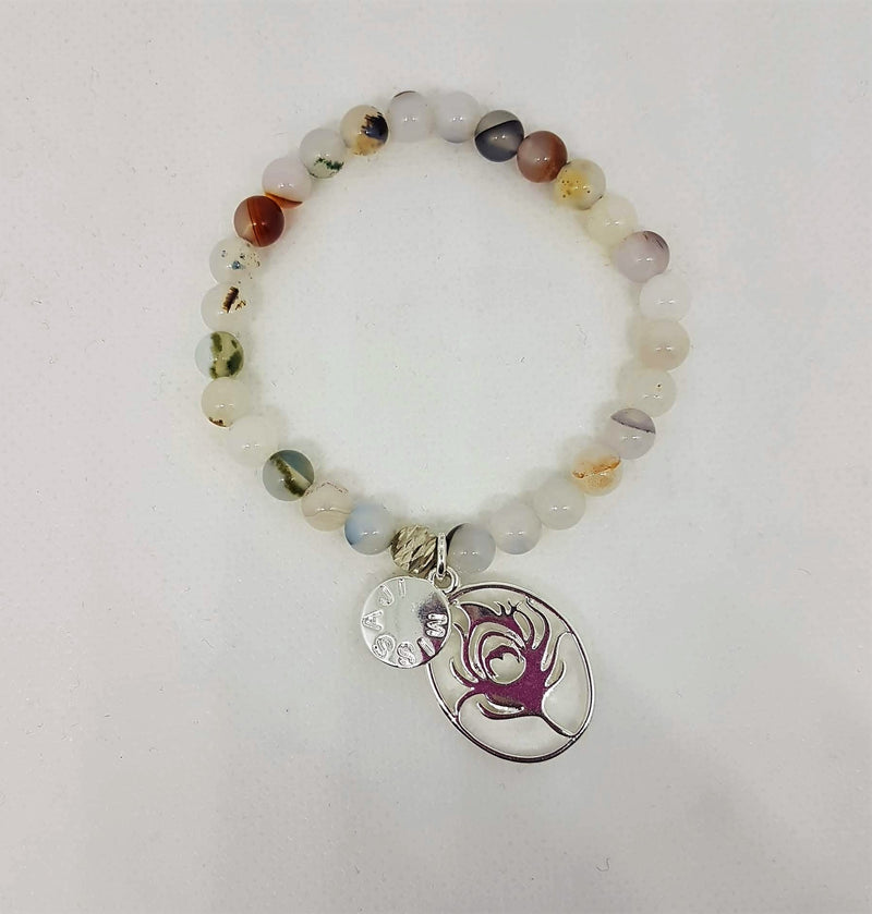 Missaji Jade Stone bead Custom Bracelet with Missaji logo stainless steel pendant.