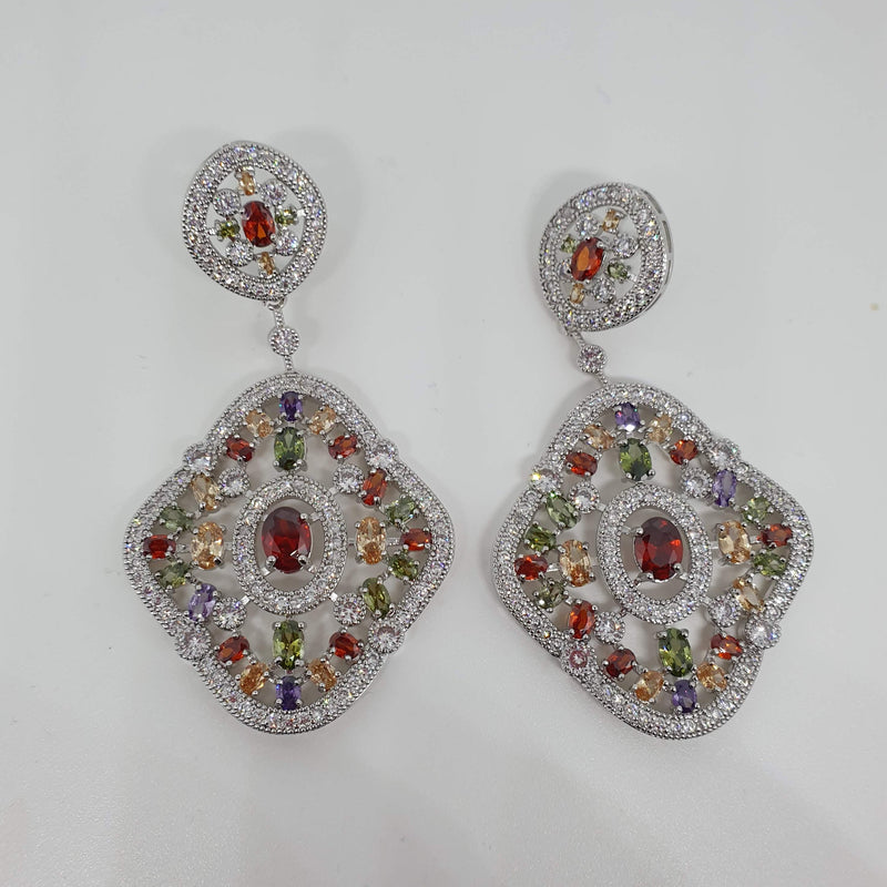 Missaji Diamond Shaped Diamante Statement Earrings