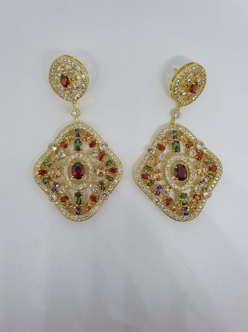 Missaji Diamond Shaped Diamante Statement Earrings