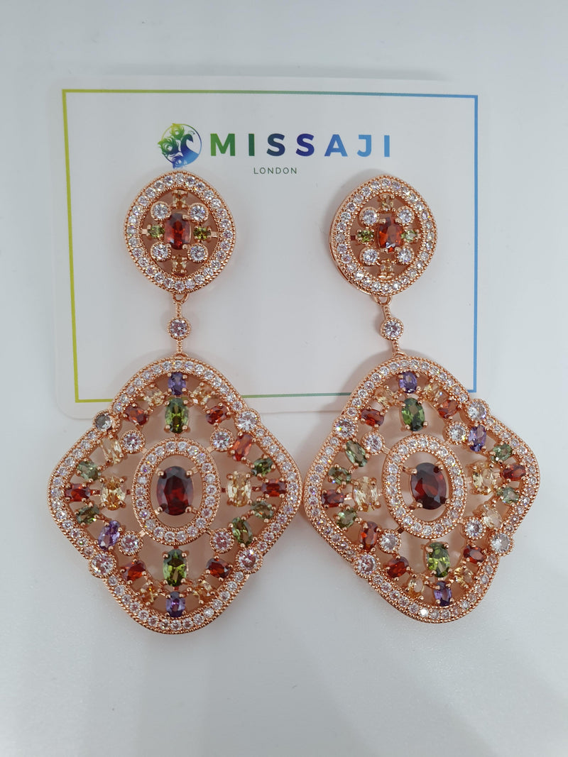 Missaji Diamond Shaped Diamante Statement Earrings