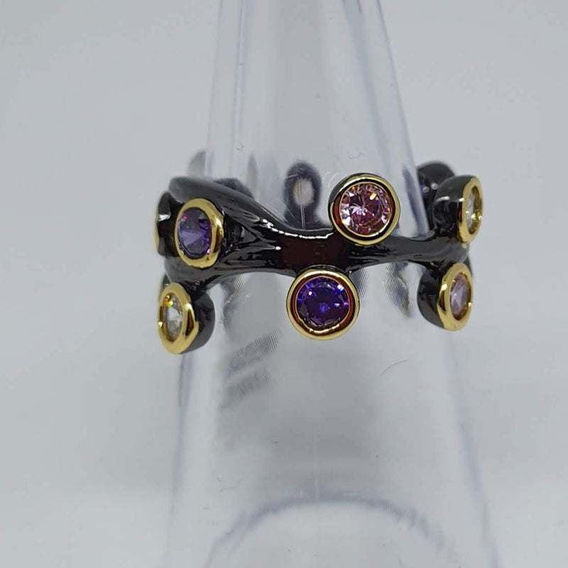 Missaji black fitted multi- colour crystal rings