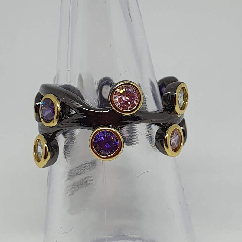 Missaji black fitted multi- colour crystal rings