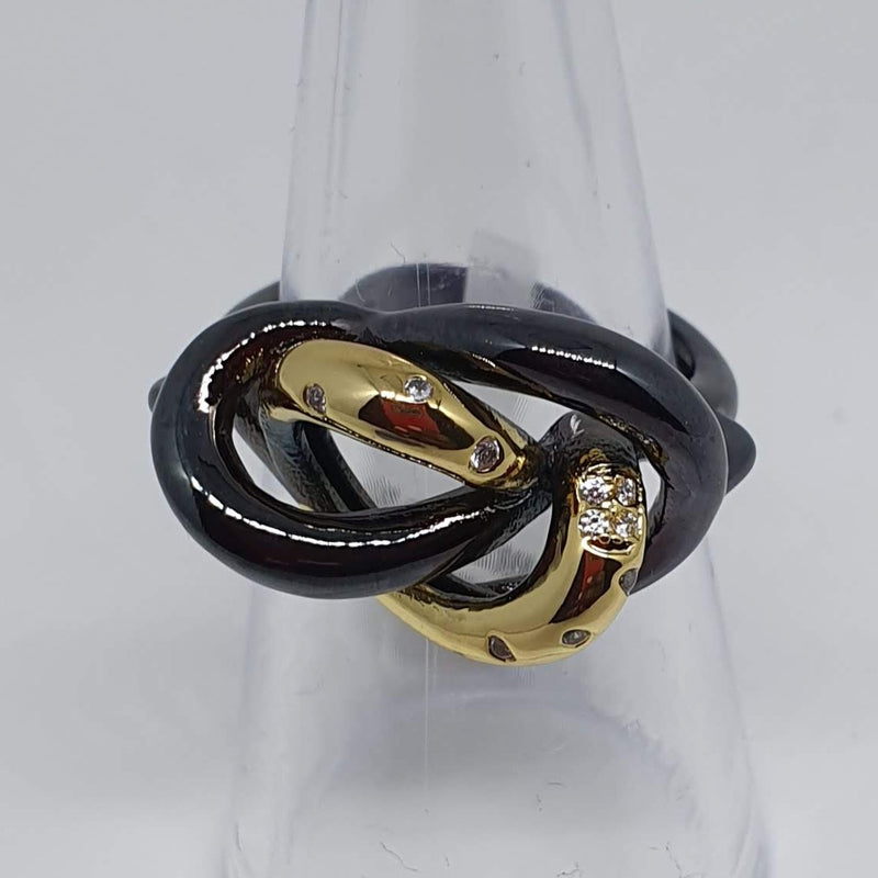 Missaji knotted crystal fitted black and gold ring