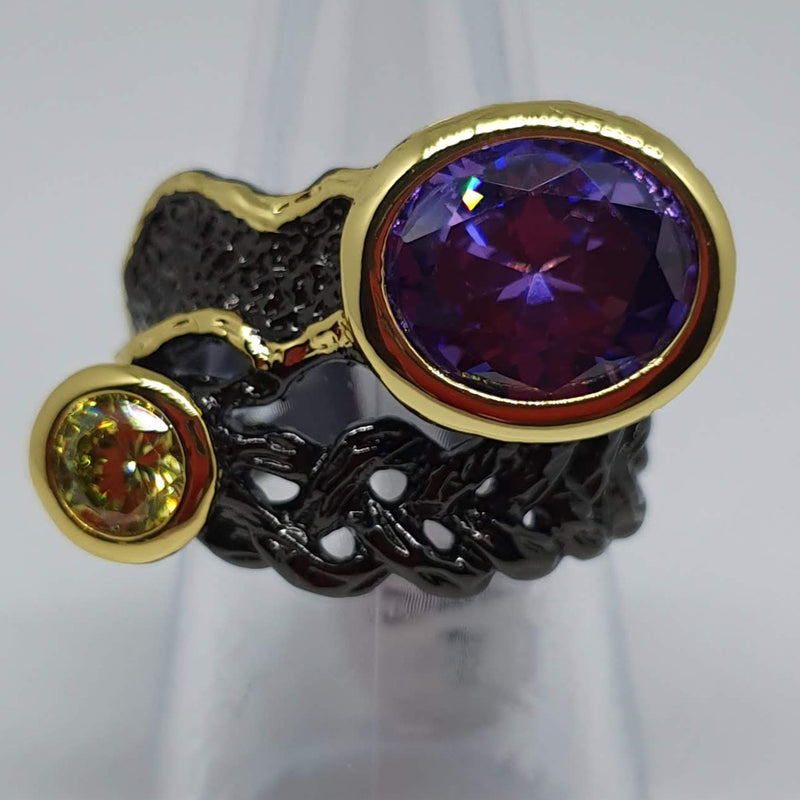 Missaji stylish braided purple and gold stone fitted fashion ring