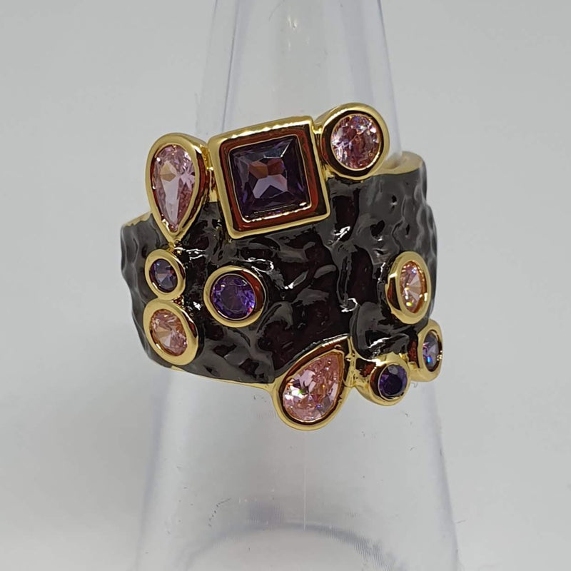 Missaji multi stone black fashion ring