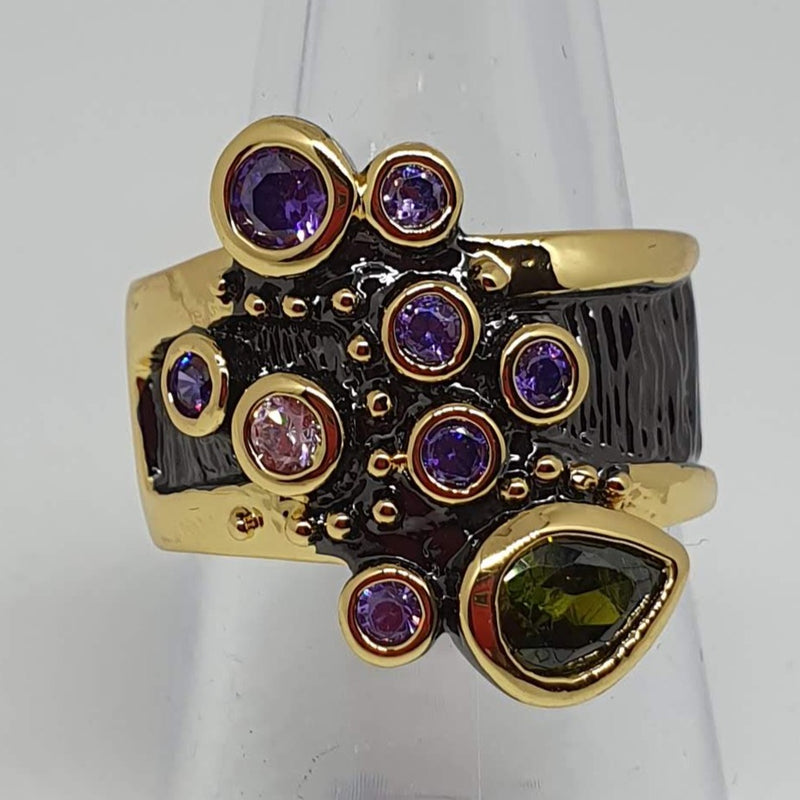 Missaji ladies fitted multi stone purple and black fashion ring 2021