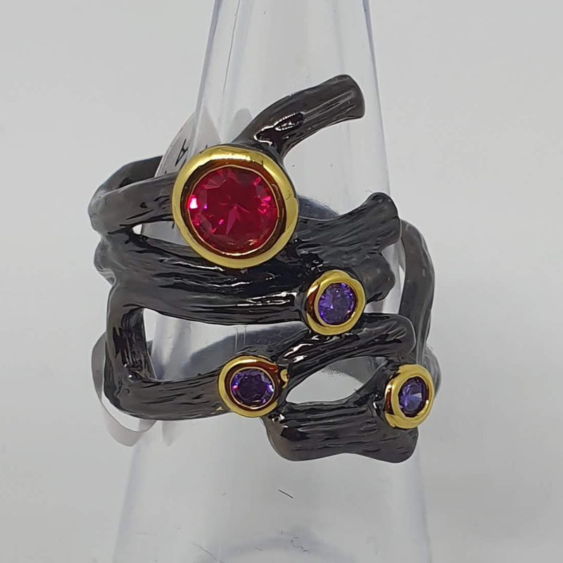 Missaji red and Purple stone stylish fitted fashion ring