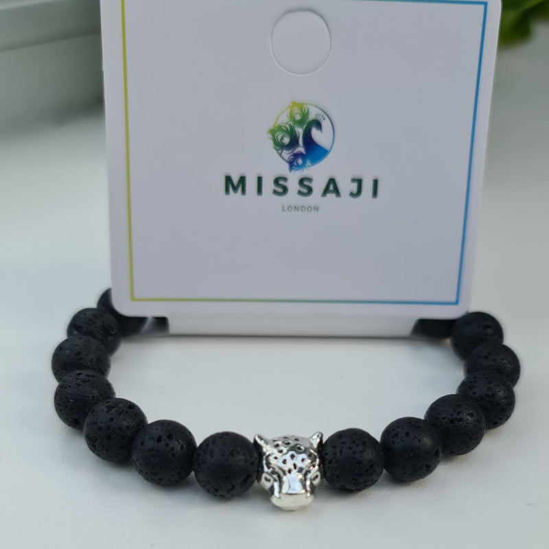 Missaji Leopard Head lava stone Beads elastic Bracelet