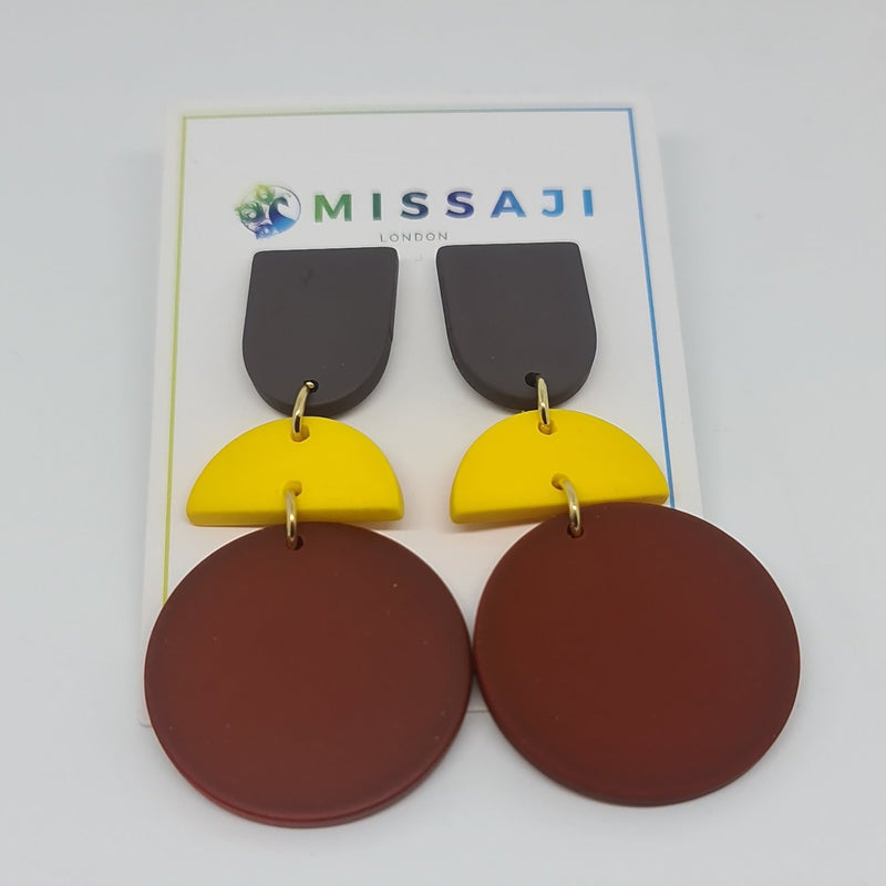 Missaji Fashion Drop yellow brown and grey Earring