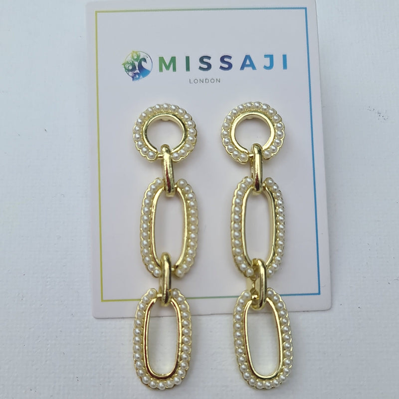 Missaji Pearl and gold circular drop earrings