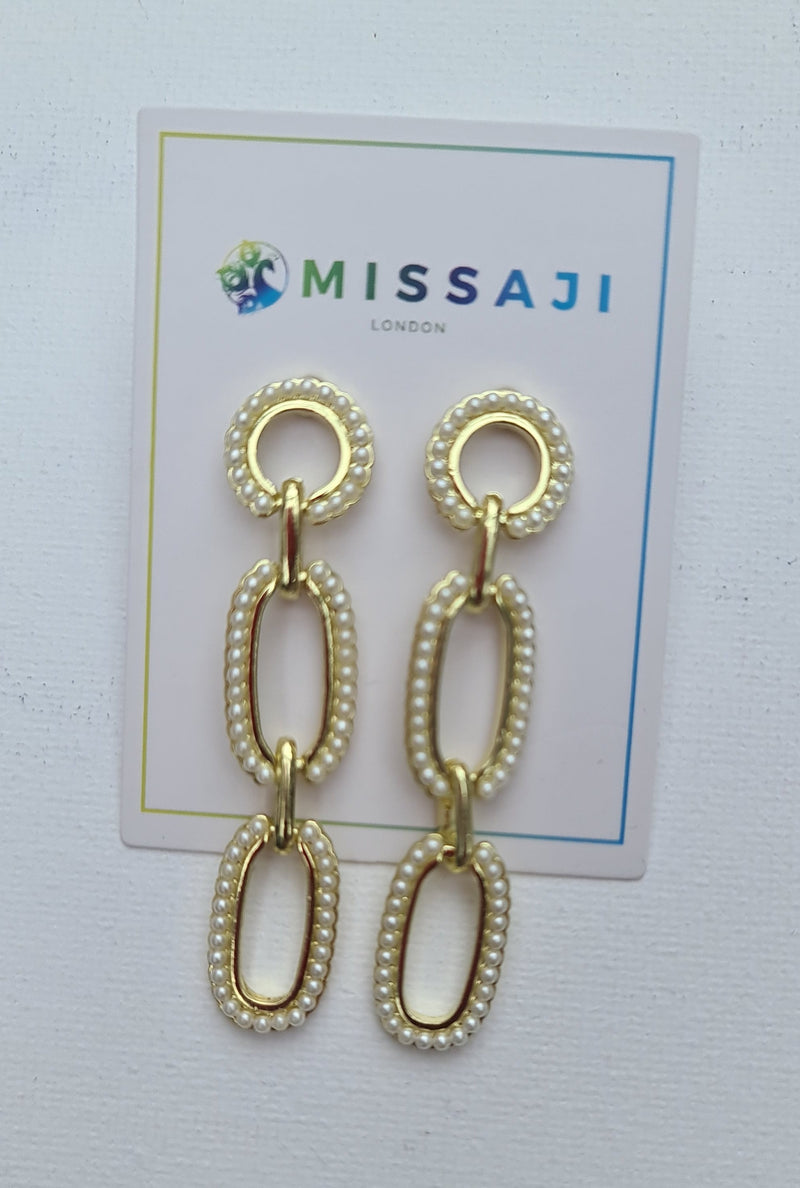 Missaji Pearl and gold circular drop earrings