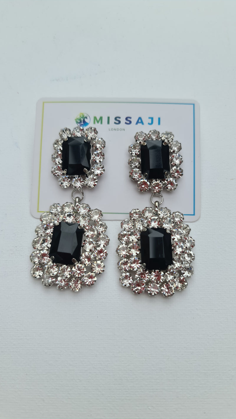 Missaji black silver drop earrings