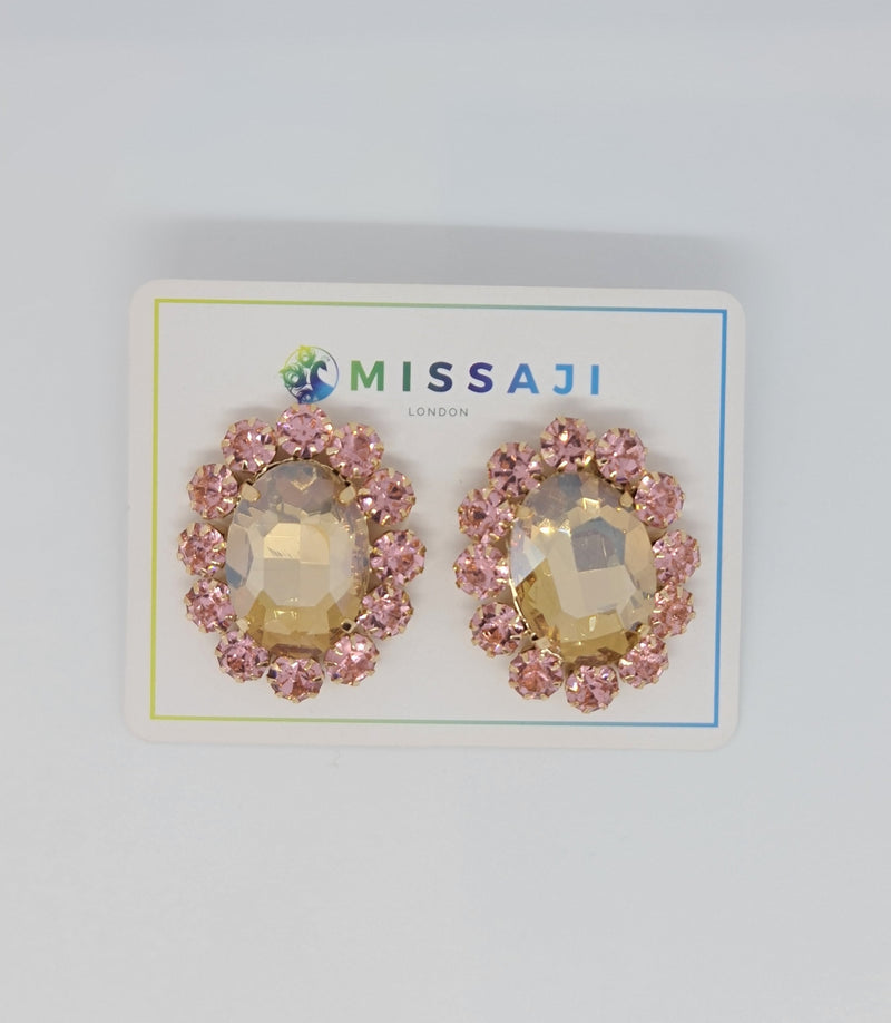 Missaji Pink Oval Earrings