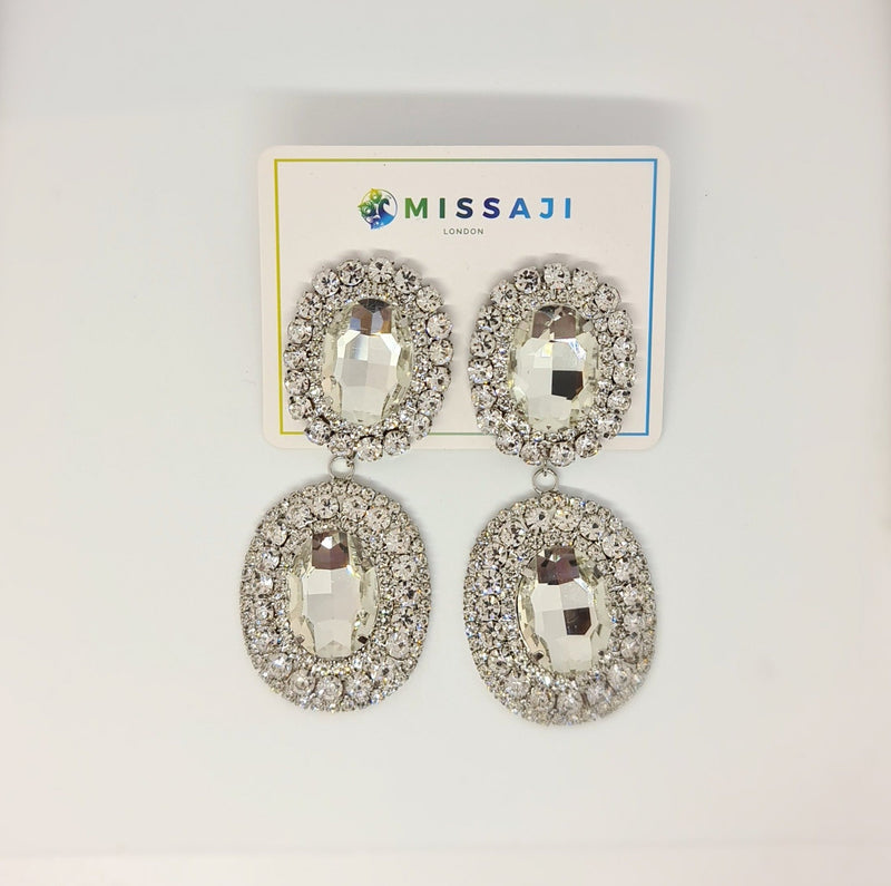 Missaji Silver Double Oval shaped Dangle Earrings