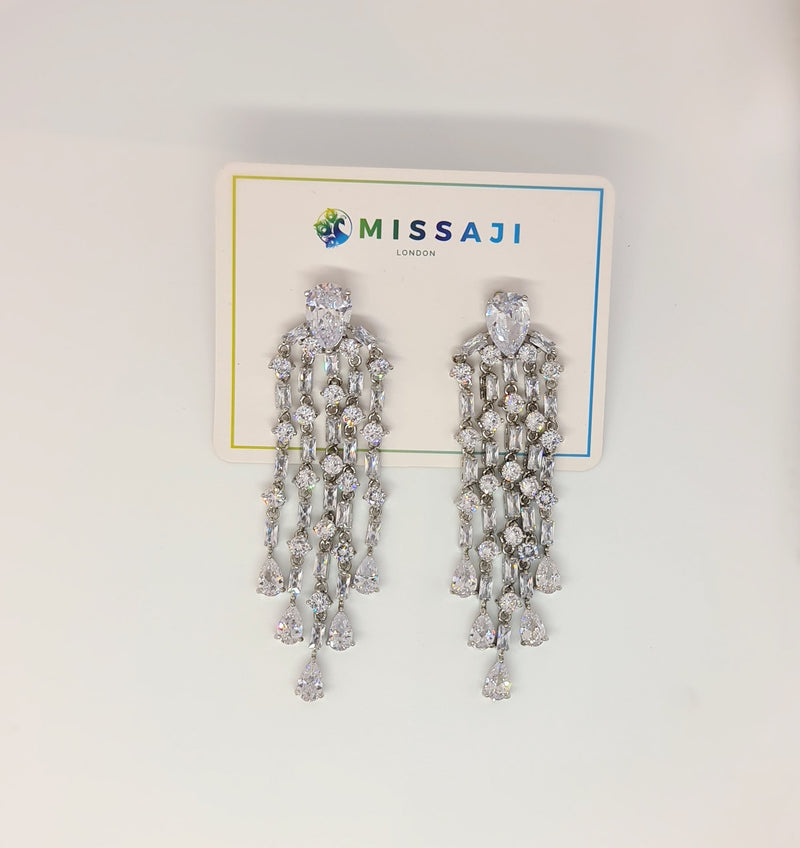 Missaji Diamante Stone 5 line Drop Down Fashion Earrings