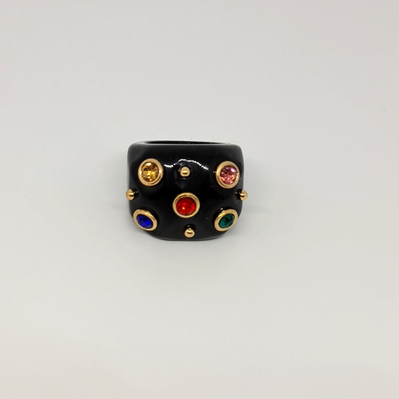 Missaji Multicoloured stone Fitted Black Ring