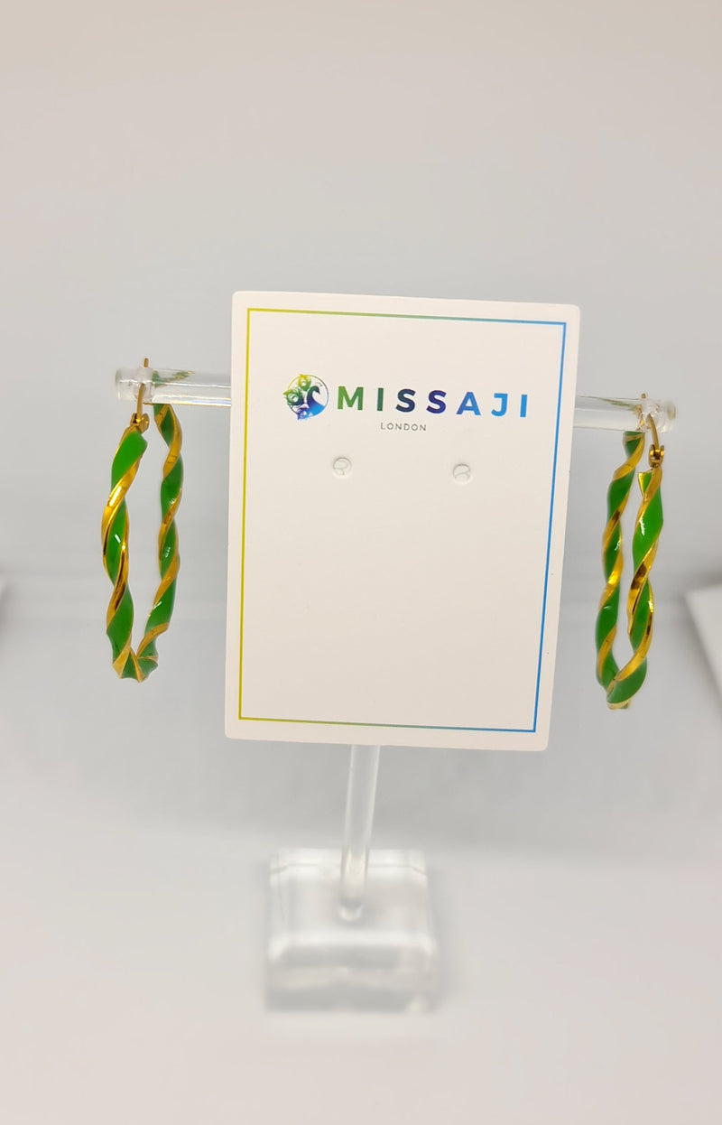 Missaji Enamel and Gold plated Stainless Steel Hoop Earring