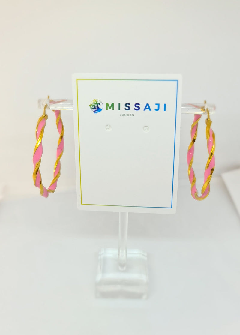 Missaji Enamel and Gold plated Stainless Steel Hoop Earring