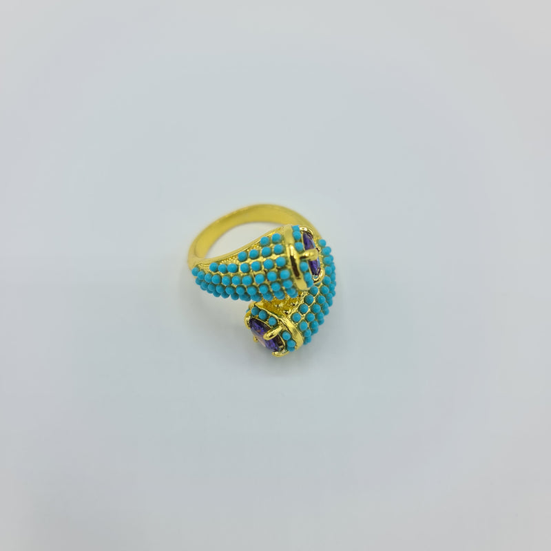 Missaji New Design Turquoise and Purple crystal yellow Fashion Ring