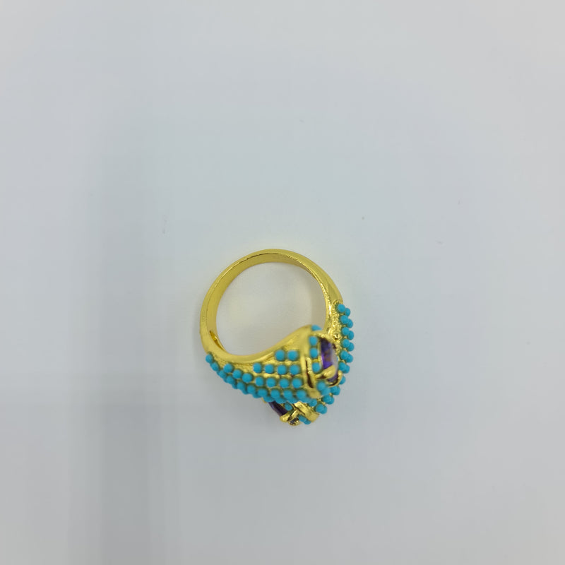 Missaji New Design Turquoise and Purple crystal yellow Fashion Ring