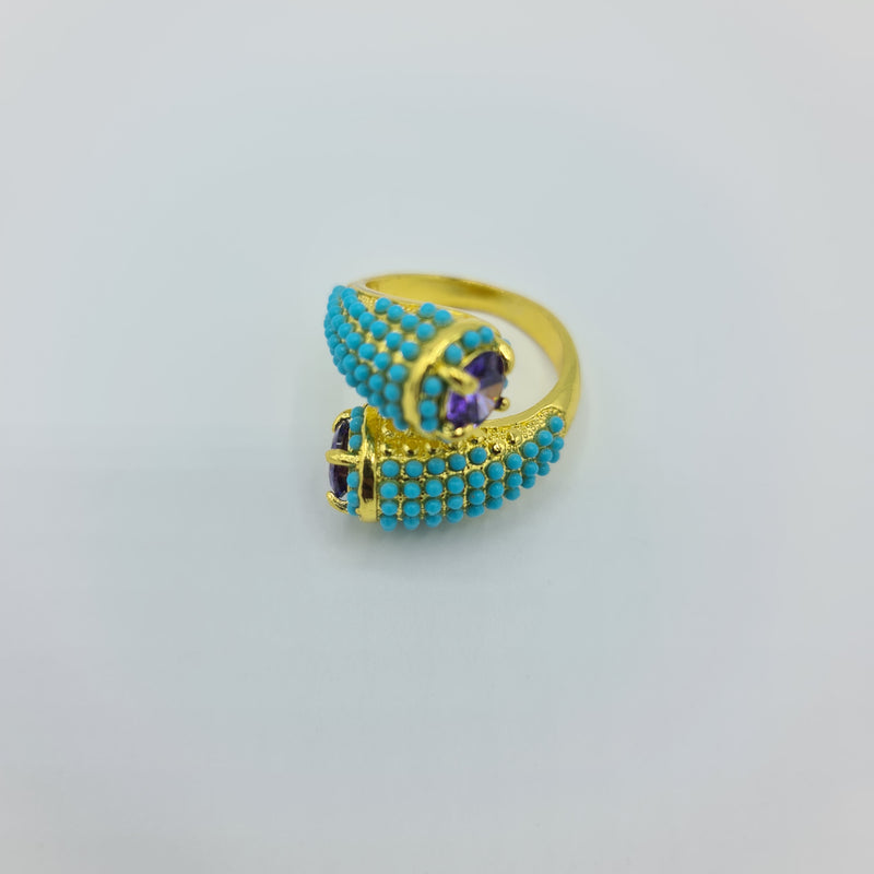 Missaji New Design Turquoise and Purple crystal yellow Fashion Ring