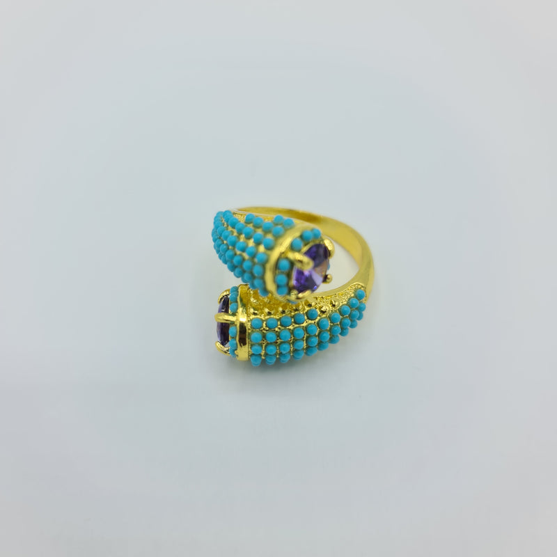 Missaji New Design Turquoise and Purple crystal yellow Fashion Ring