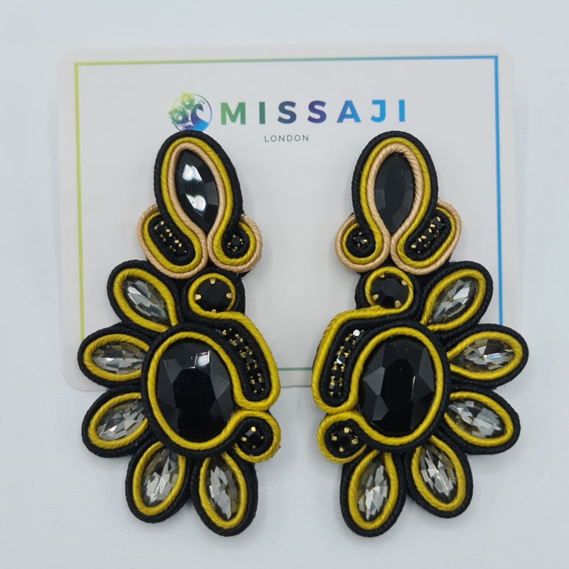 Missaji Trendy Ethnic style Black and Yellow stone Drop Earrings