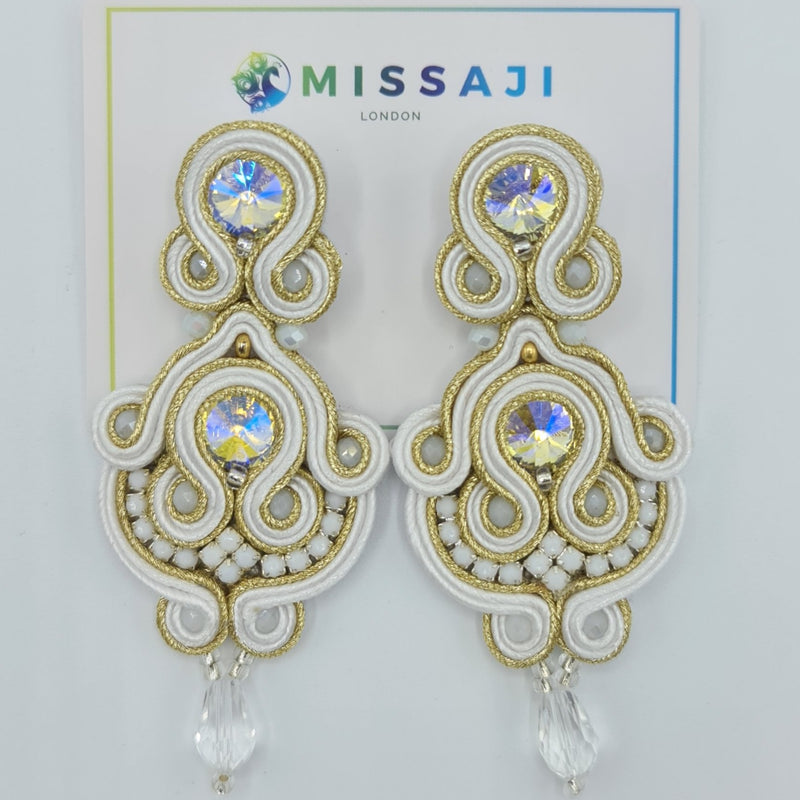 Missaji White and Gold Embroidered dazzling Earring