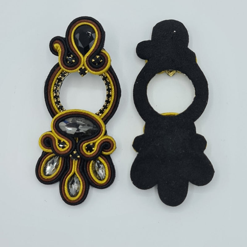 Missaji Trendy Black and yellow crystal Drop Earrings