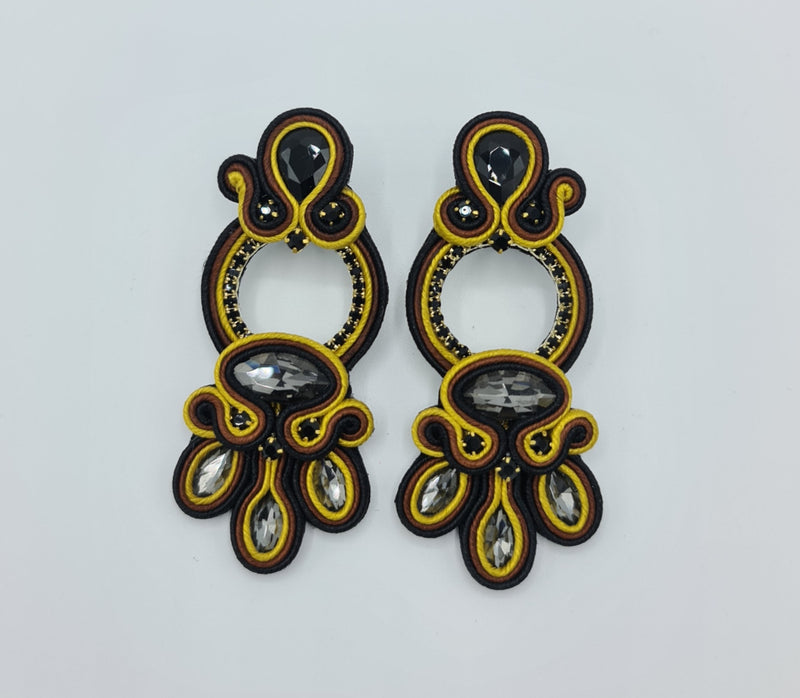 Missaji Trendy Black and yellow crystal Drop Earrings