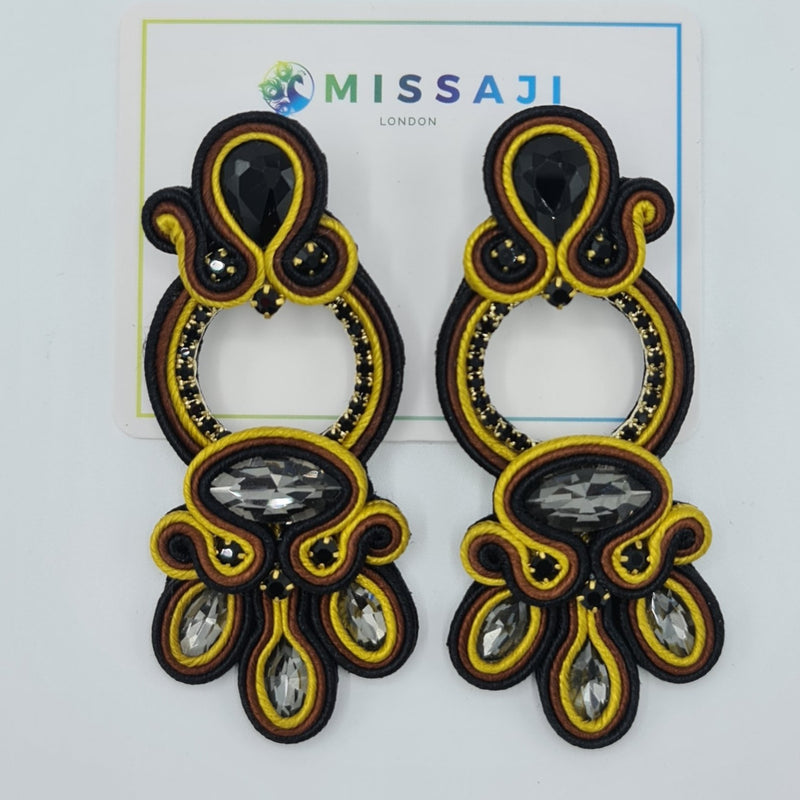 Missaji Trendy Black and yellow crystal Drop Earrings