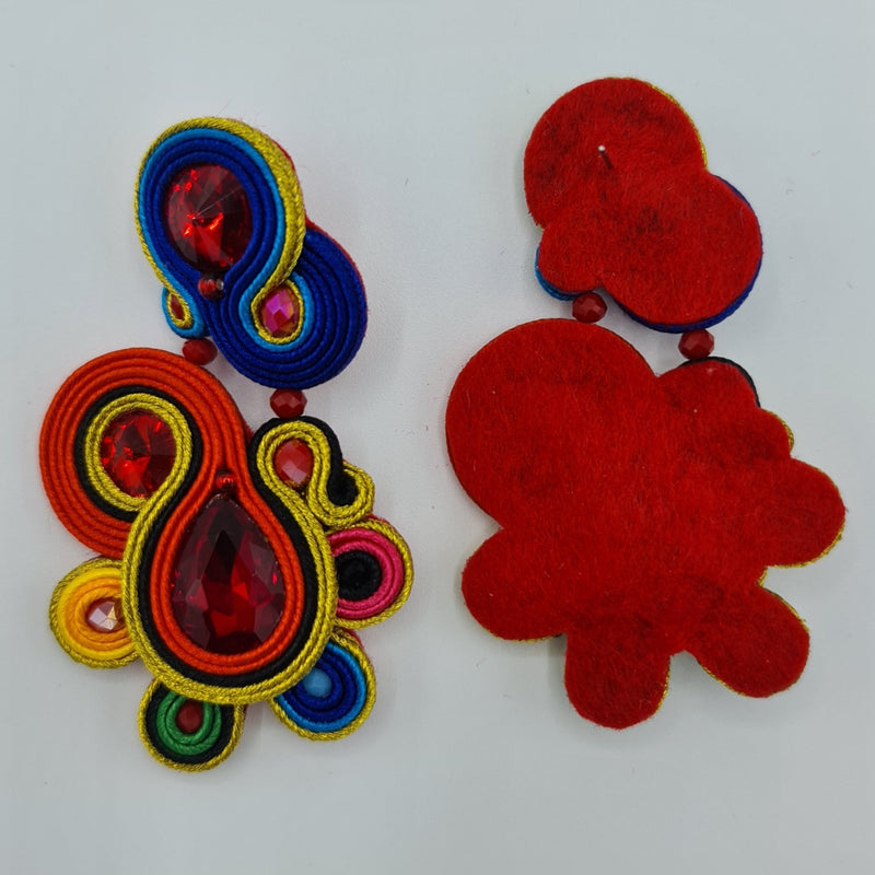 Missaji Red Blue and Yellow Felt Back Embroidered Stud Earring