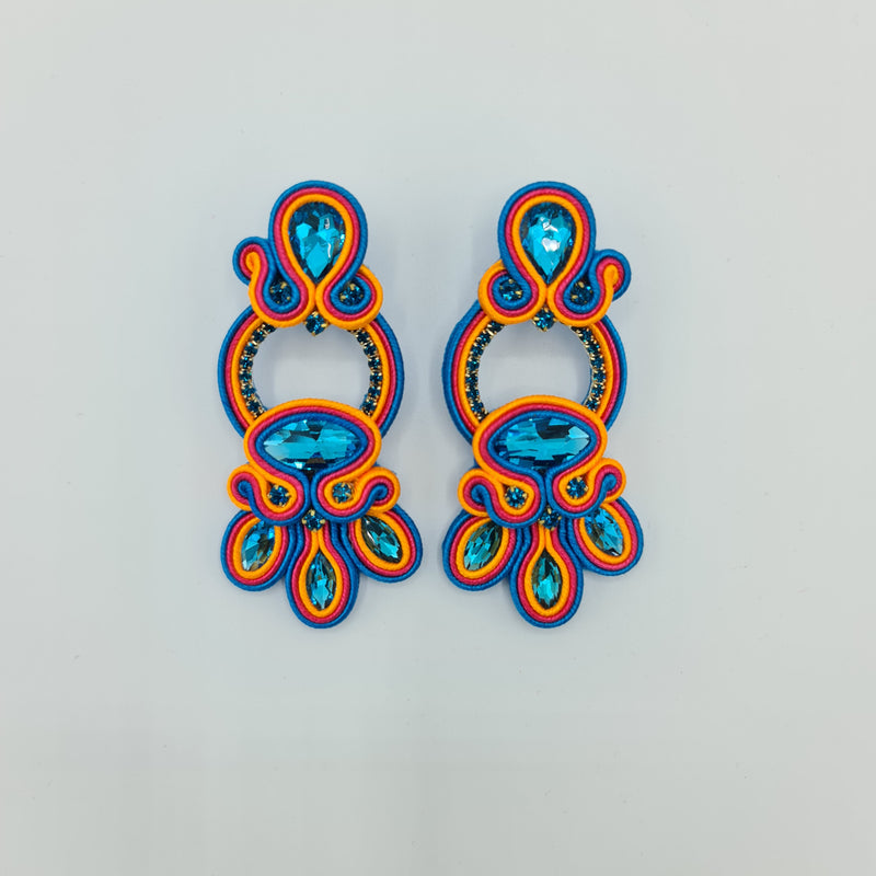 Missaji Trendy Ethnic style Blue and orange Luxury Earrings