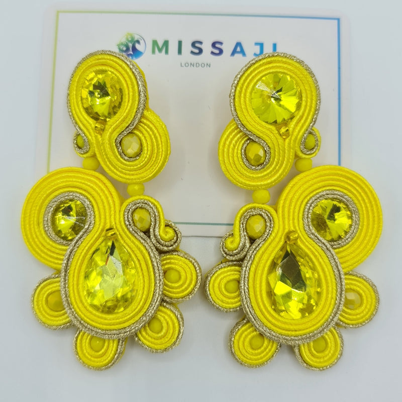 Missaji Yellow Embroidered Fashion Earring