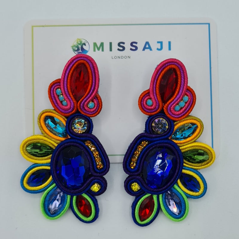 Missaji Fitted Designer Fabric and bead stud Earring