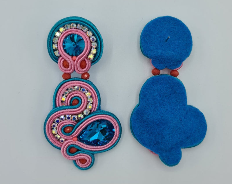 Missaji Spiral pink and Turquoise embroidered Earring