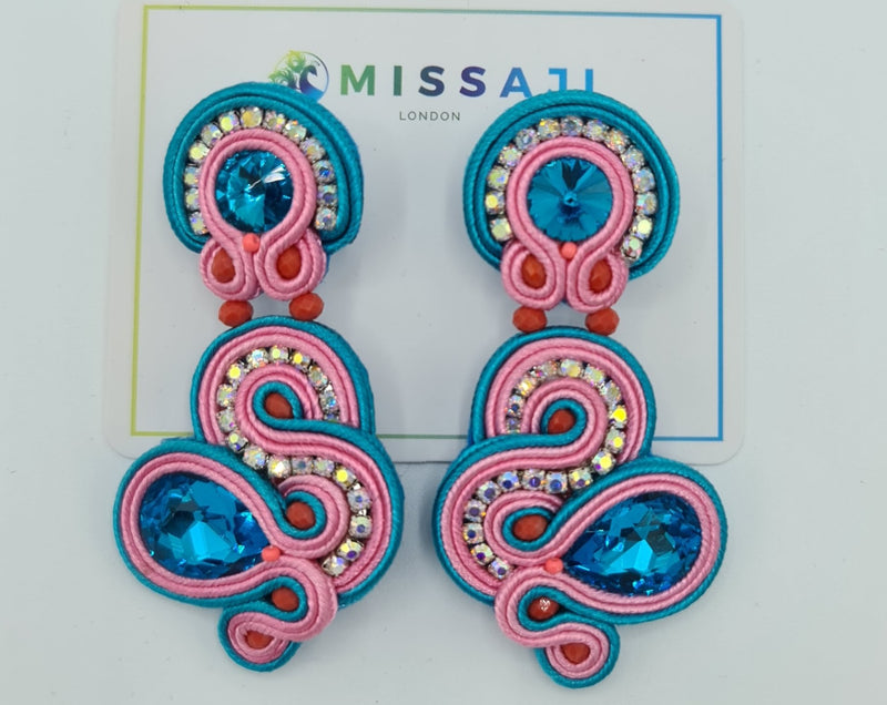 Missaji Spiral pink and Turquoise embroidered Earring