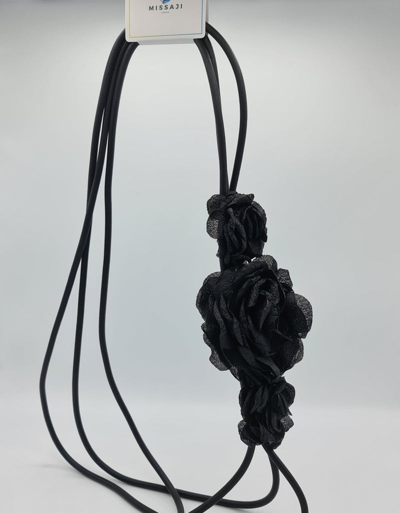 Missaji Black Rose fabric Necklace