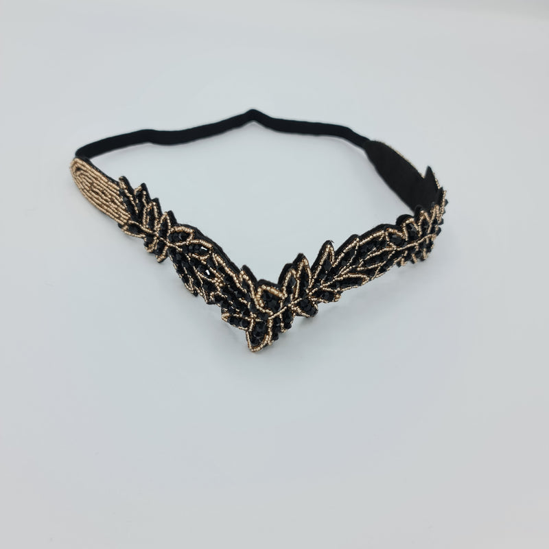 Missaji Fashion gold and black beaded elastic Head Band