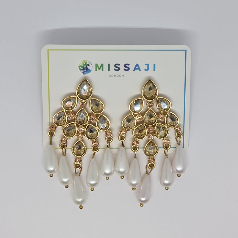 Missaji Waterfall Diamante and Pearl Earrings