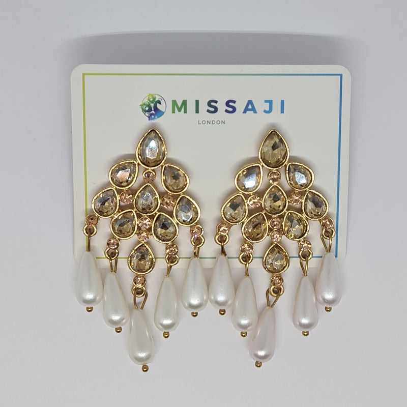 Missaji Waterfall Diamante and Pearl Earrings