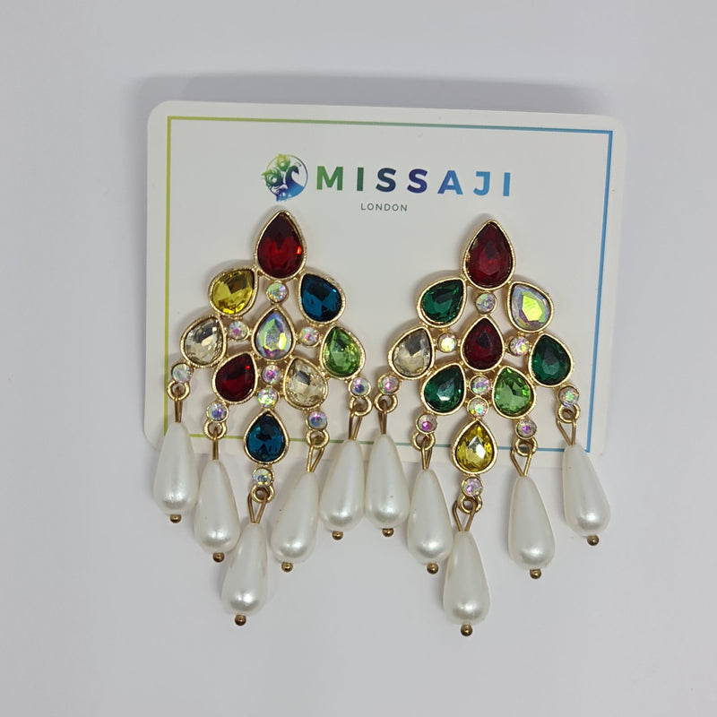 Missaji Waterfall Diamante and Pearl Earrings