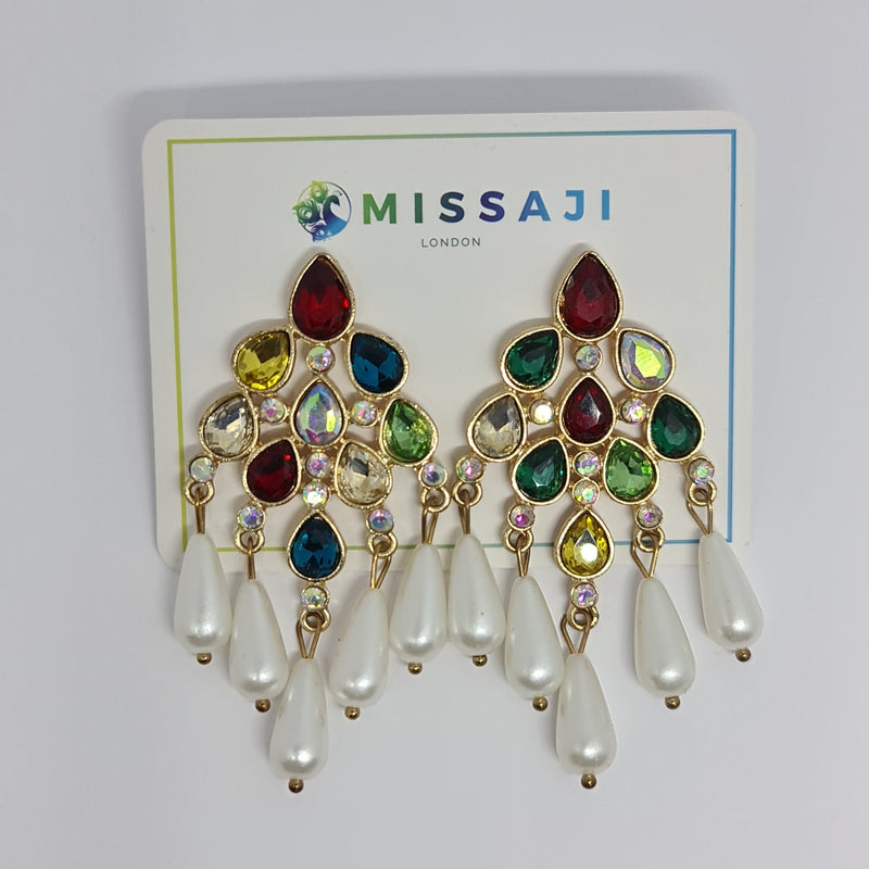 Missaji Waterfall Diamante and Pearl Earrings