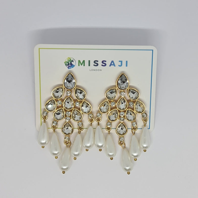 Missaji Waterfall Diamante and Pearl Earrings