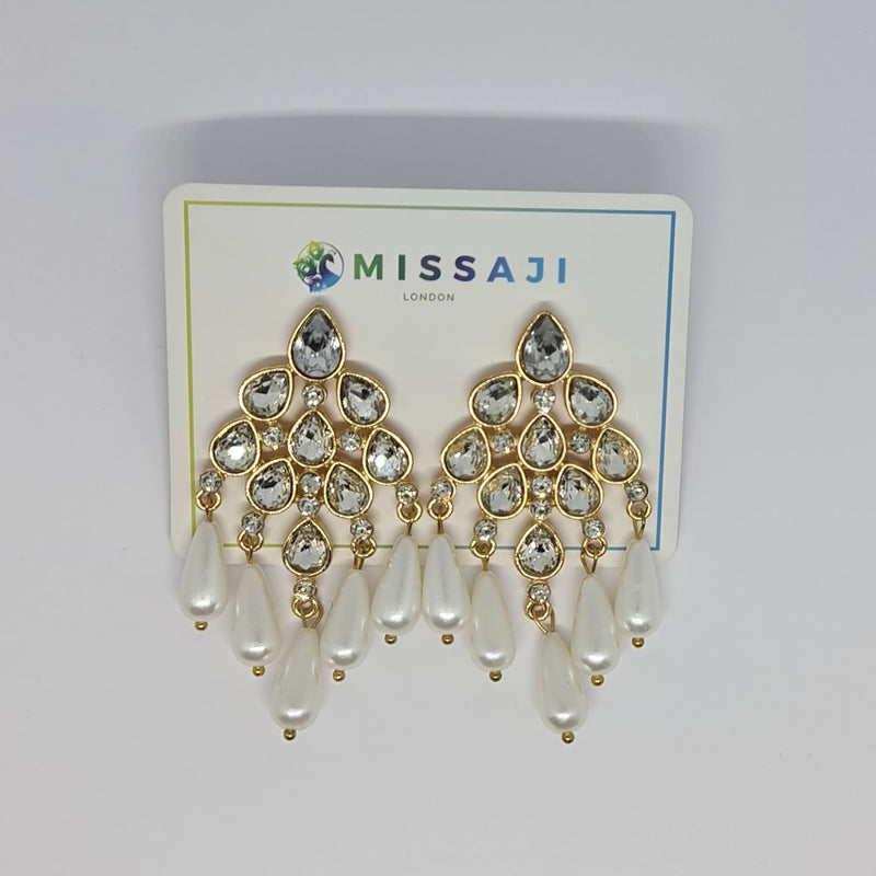 Missaji Waterfall Diamante and Pearl Earrings