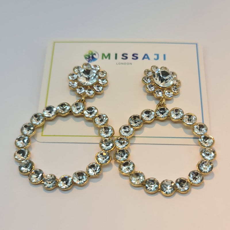 Missaji Circular Drop Diamante Earrings